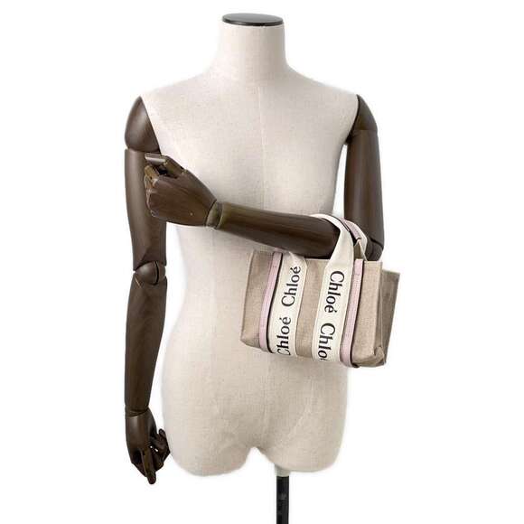 Chloe Woody Canvas Leather Tote Bag Handbag Shoulder - Picture 5 of 10